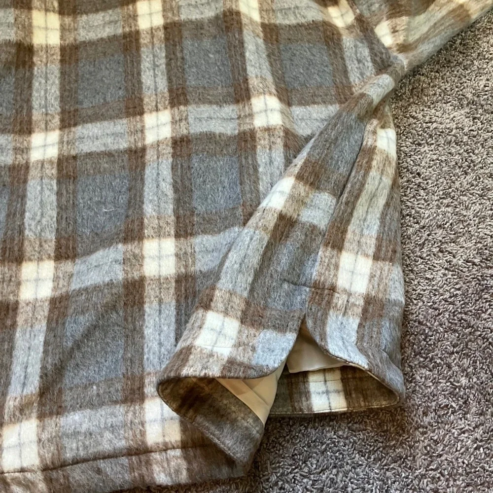 Lucky Brand Plaid Shacket Womens XL Grey Brown Oversize‎ Shirt Jacket New